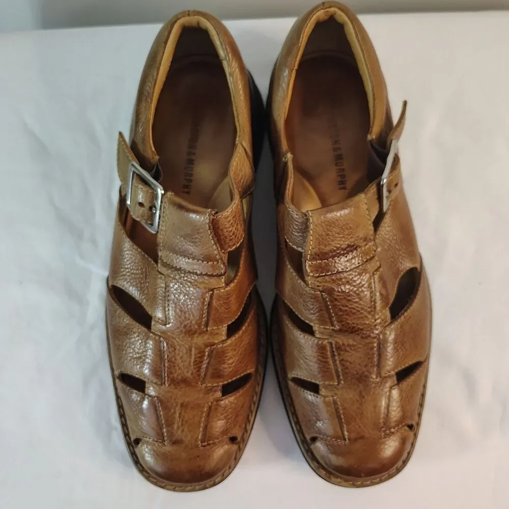 JOHNSTON & MURPHY Brown Leather Fisherman Sandal 8M Men's Closed Toe Buckle